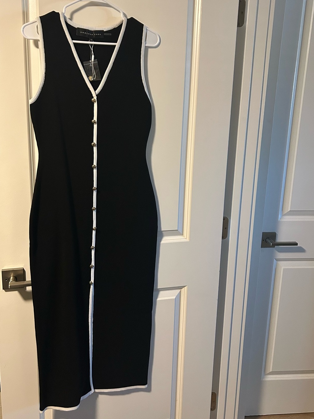 Endless Rose Black Midi Dress with White Trim